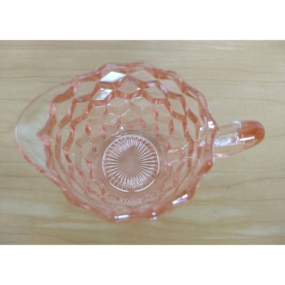 PINK DEPRESSION GLASS Creamer & Sugar Bowl Set Jeanette DIAMOND CUBIST Vintage - Picture 10 of 16